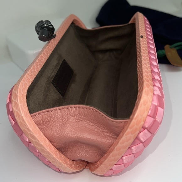 Bottega Veneta Pink Intrecciato Long Knot Clutch Bag Silk Snakeskin - Perfect - Picture 7 of 15
